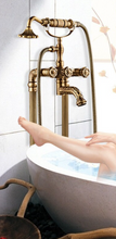 Load image into Gallery viewer, "Arna" Collection - Bathtub Faucet Antique Brass Carved Bath Shower Faucet Hot &amp; Cold Mixer Tap With Handheld Shower Floor Standing Style
