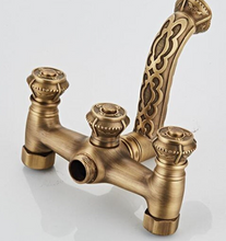 Load image into Gallery viewer, "Arna" Collection - Bathtub Faucet Antique Brass Carved Bath Shower Faucet Hot &amp; Cold Mixer Tap With Handheld Shower Floor Standing Style
