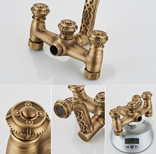 Load image into Gallery viewer, "Arna" Collection - Bathtub Faucet Antique Brass Carved Bath Shower Faucet Hot &amp; Cold Mixer Tap With Handheld Shower Floor Standing Style
