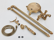Load image into Gallery viewer, "Arna" Collection - Bathtub Faucet Antique Brass Carved Bath Shower Faucet Hot &amp; Cold Mixer Tap With Handheld Shower Floor Standing Style
