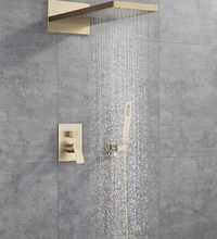 Load image into Gallery viewer, "Arna" Collection - Bath Shower Faucet Set Auto - Thermostat Control Brass Brushed Gold/Black In-Wall Shower Mixer Tap Hot &amp; Cold Hand held Shower
