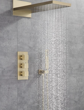 Load image into Gallery viewer, "Arna" Collection - Bath Shower Faucet Set Auto - Thermostat Control Brass Brushed Gold/Black In-Wall Shower Mixer Tap Hot &amp; Cold Hand held Shower
