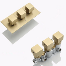 Load image into Gallery viewer, "Arna" Collection - Bath Shower Faucet Set Auto - Thermostat Control Brass Brushed Gold/Black In-Wall Shower Mixer Tap Hot &amp; Cold Hand held Shower
