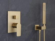 Load image into Gallery viewer, "Arna" Collection - Bath Shower Faucet Set Auto - Thermostat Control Brass Brushed Gold/Black In-Wall Shower Mixer Tap Hot &amp; Cold Hand held Shower

