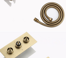 Load image into Gallery viewer, "Arna" Collection - Bath Shower Faucet Set Auto - Thermostat Control Brass Brushed Gold/Black In-Wall Shower Mixer Tap Hot &amp; Cold Hand held Shower
