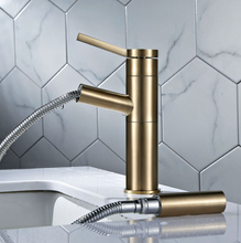 Load image into Gallery viewer, "Arna" Collection - Pull Out Basin Faucets Brass Sink Mixer Tap Hot &amp; Cold Single Handle Brushed Gold Bathroom/Lavatory Water Crane Vessel Copper
