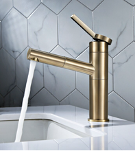 Load image into Gallery viewer, "Arna" Collection - Pull Out Basin Faucets Brass Sink Mixer Tap Hot &amp; Cold Single Handle Brushed Gold Bathroom/Lavatory Water Crane Vessel Copper
