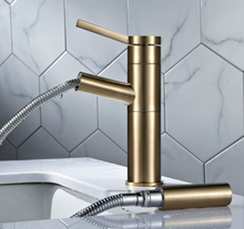 Load image into Gallery viewer, "Arna" Collection - Pull Out Basin Faucets Brass Sink Mixer Tap Hot &amp; Cold Single Handle Brushed Gold Bathroom/Lavatory Water Crane Vessel Copper
