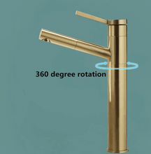 Load image into Gallery viewer, "Arna" Collection - Pull Out Basin Faucets Brass Sink Mixer Tap Hot &amp; Cold Single Handle Brushed Gold Bathroom/Lavatory Water Crane Vessel Copper
