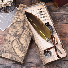 Load image into Gallery viewer, English Calligraphy Feather Pen Dipped in Water Metal - Fountain Pen
