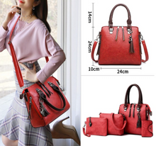 Load image into Gallery viewer, "Legend Collection" Women Handbags and Purse 4pcs Bag Set Female Shoulder Crossbody Bag Solid Color Soft Bag Wallet Handbag Cat Tassels Bags (SPECIAL)
