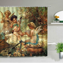 Load image into Gallery viewer, Shower/Bath Curtain Range - Angels in Heaven Set Polyester Fabric Machine Washable Printed Background
