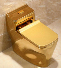 Load image into Gallery viewer, Artistic Plain Golden One Piece Close stool Siphon Flushing S-Trap Floor Mounted Luxious Villa Bathroom Seat Toilet
