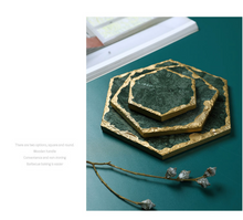 Load image into Gallery viewer, "Arna Lisa" 3 Piece Plate Set - Natural Marble Plates Creativity Gold Inlay Display Trays
