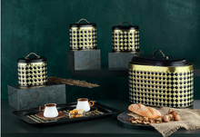 Load image into Gallery viewer, "Arna Lisa" Royal Collection - Luxury Black and Gold - Bread Bin - Tray - Tea - Coffee - Sugar
