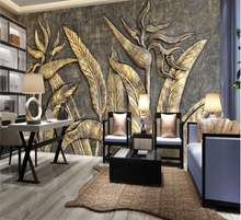 Load image into Gallery viewer, "Arna" Collections - DIY - Custom Photo Wallpaper Mural Golden Sculpture Wall Background Wall 3D

