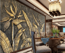 Load image into Gallery viewer, "Arna" Collections - DIY - Custom Photo Wallpaper Mural Golden Sculpture Wall Background Wall 3D
