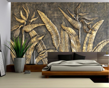 Load image into Gallery viewer, "Arna" Collections - DIY - Custom Photo Wallpaper Mural Golden Sculpture Wall Background Wall 3D
