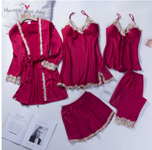 Load image into Gallery viewer, "Arna" Collection - Quality Lace 5 Piece Satin Sleepwear

