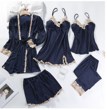 Load image into Gallery viewer, "Arna" Collection - Lace 5 PCS Sleepwear Nightgown Kimono Bathrobe Gown Satin Lady Nighty &amp; Robe
