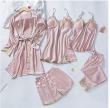 Load image into Gallery viewer, "Arna" Collection - Quality Lace 5 Piece Satin Sleepwear

