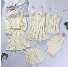 Load image into Gallery viewer, "Arna" Collection - Quality Lace 5 Piece Satin Sleepwear
