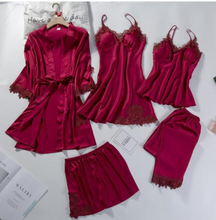 Load image into Gallery viewer, "Arna" Collection - Lace 5 PCS Sleepwear Nightgown Kimono Bathrobe Gown Satin Lady Nighty &amp; Robe
