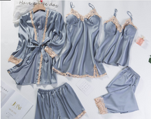 Load image into Gallery viewer, "Arna" Collection - Lace 5 PCS Sleepwear Nightgown Kimono Bathrobe Gown Satin Lady Nighty &amp; Robe
