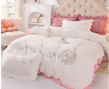 Load image into Gallery viewer, "Arna Lisa Royal Collection" - New Luxury White 100% Cotton Floral Embroidery Bedding Set
