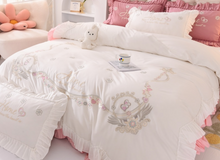 Load image into Gallery viewer, "Arna Lisa Royal Collection" - New Luxury White 100% Cotton Floral Embroidery Bedding Set
