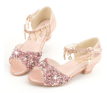 Load image into Gallery viewer, Arna's Shoe Collection - Children's Crystal Shoes Rhinestone Pendants Open Toes
