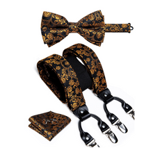 Load image into Gallery viewer, Luxury Mens Suspender Wedding Accessories Leather 6 Clips Braces Bow Tie Set - Many Colours &amp; Sizes
