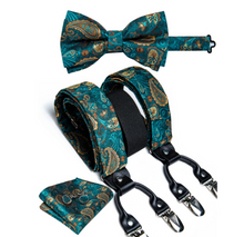 Load image into Gallery viewer, Luxury Mens Suspender Wedding Accessories Leather 6 Clips Braces Bow Tie Set - Many Colours &amp; Sizes
