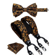 Load image into Gallery viewer, Luxury Mens Suspender Wedding Accessories Leather 6 Clips Braces Bow Tie Set - Many Colours &amp; Sizes
