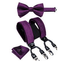 Load image into Gallery viewer, Luxury Mens Suspender Wedding Accessories Leather 6 Clips Braces Bow Tie Set - Many Colours &amp; Sizes
