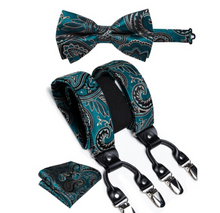 Load image into Gallery viewer, Luxury Mens Suspender Wedding Accessories Leather 6 Clips Braces Bow Tie Set - Many Colours &amp; Sizes
