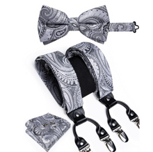 Load image into Gallery viewer, Luxury Mens Suspender Wedding Accessories Leather 6 Clips Braces Bow Tie Set - Many Colours &amp; Sizes
