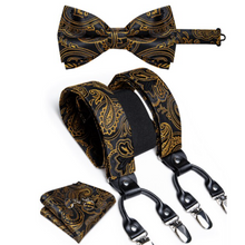 Load image into Gallery viewer, Luxury Mens Suspender Wedding Accessories Leather 6 Clips Braces Bow Tie Set - Many Colours &amp; Sizes

