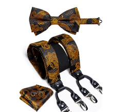 Load image into Gallery viewer, Luxury Mens Suspender Wedding Accessories Leather 6 Clips Braces Bow Tie Set - Many Colours &amp; Sizes
