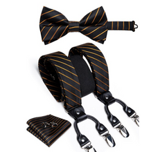 Load image into Gallery viewer, Luxury Mens Suspender Wedding Accessories Leather 6 Clips Braces Bow Tie Set - Many Colours &amp; Sizes
