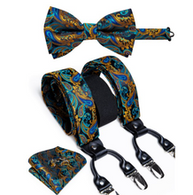 Load image into Gallery viewer, Luxury Mens Suspender Wedding Accessories Leather 6 Clips Braces Bow Tie Set - Many Colours &amp; Sizes
