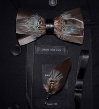 Load image into Gallery viewer, Luxury - Mens Natural Bird Feather Exquisite Hand Made Bow Tie Brooch Pin Gift Box Set
