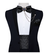 Load image into Gallery viewer, Men's Tuxedo Cummerbund Silk Bow Tie Handkerchief Brooch Chain Set - Gift Boxed

