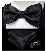 Load image into Gallery viewer, Men's Tuxedo Cummerbund Silk Bow Tie Handkerchief Brooch Chain Set - Gift Boxed
