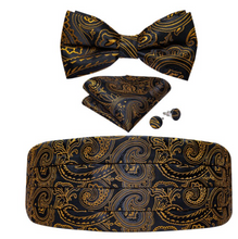 Load image into Gallery viewer, Men's Tuxedo Cummerbund Silk Bow Tie Handkerchief Brooch Chain Set - Gift Boxed
