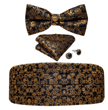 Load image into Gallery viewer, Men's Tuxedo Cummerbund Silk Bow Tie Handkerchief Brooch Chain Set - Gift Boxed
