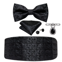 Load image into Gallery viewer, Men's Tuxedo Cummerbund Silk Bow Tie Handkerchief Brooch Chain Set - Gift Boxed
