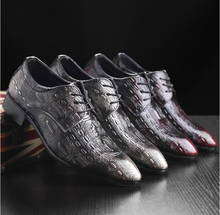 Load image into Gallery viewer, Mens Leather Carved Business Pointed Toe Shoes - Silver or Burgundy
