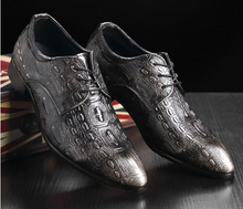 Load image into Gallery viewer, Mens Leather Carved Business Pointed Toe Shoes - Silver or Burgundy
