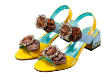 Load image into Gallery viewer, Luxury Women's Sandals Jewelled Square Heel Butterfly-Knot Rivet Rhinestone Shoes
